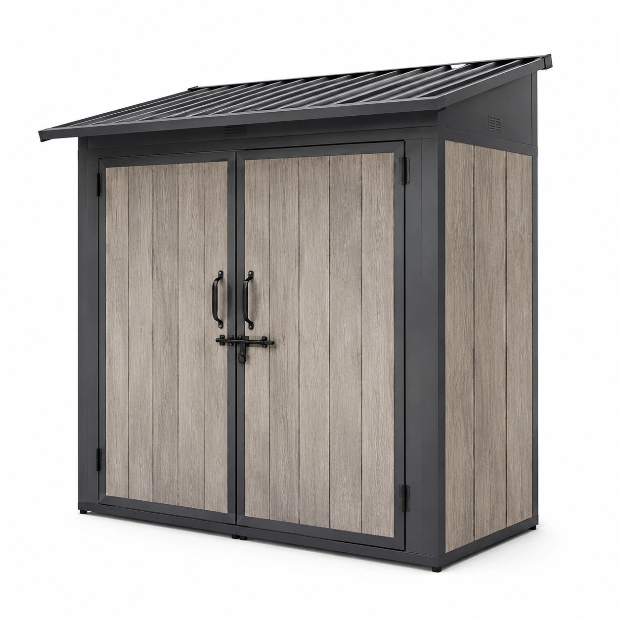 Abri de jardin en métal et polypropylène gris et effet bois 1.8x1.2x2m