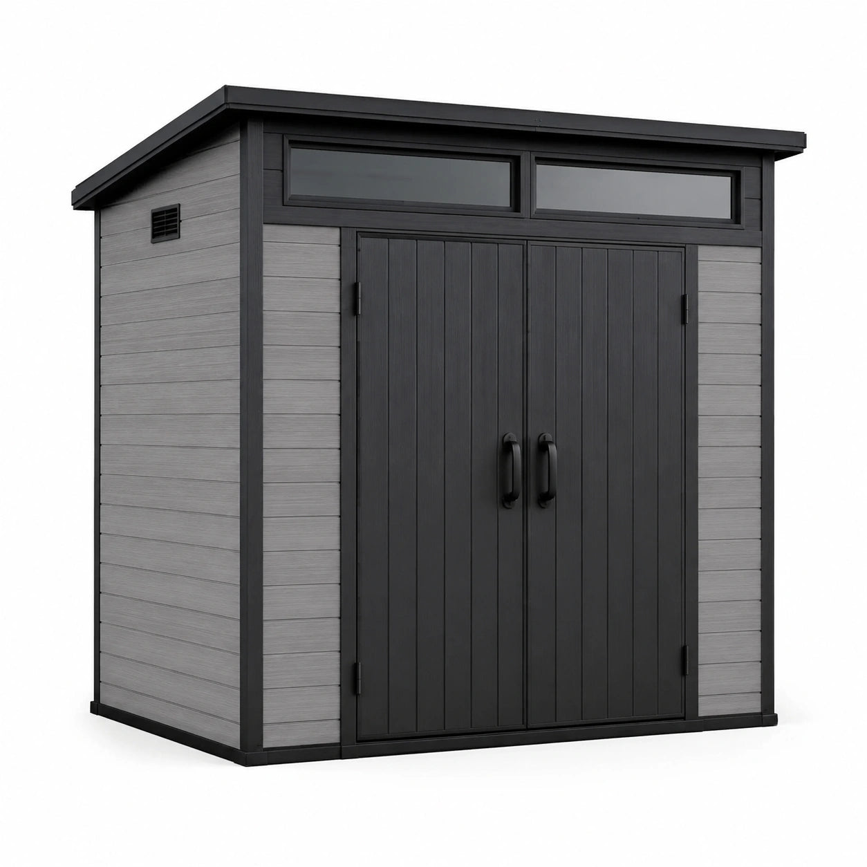 Abri de jardin en résine gris/noir avec double porte
