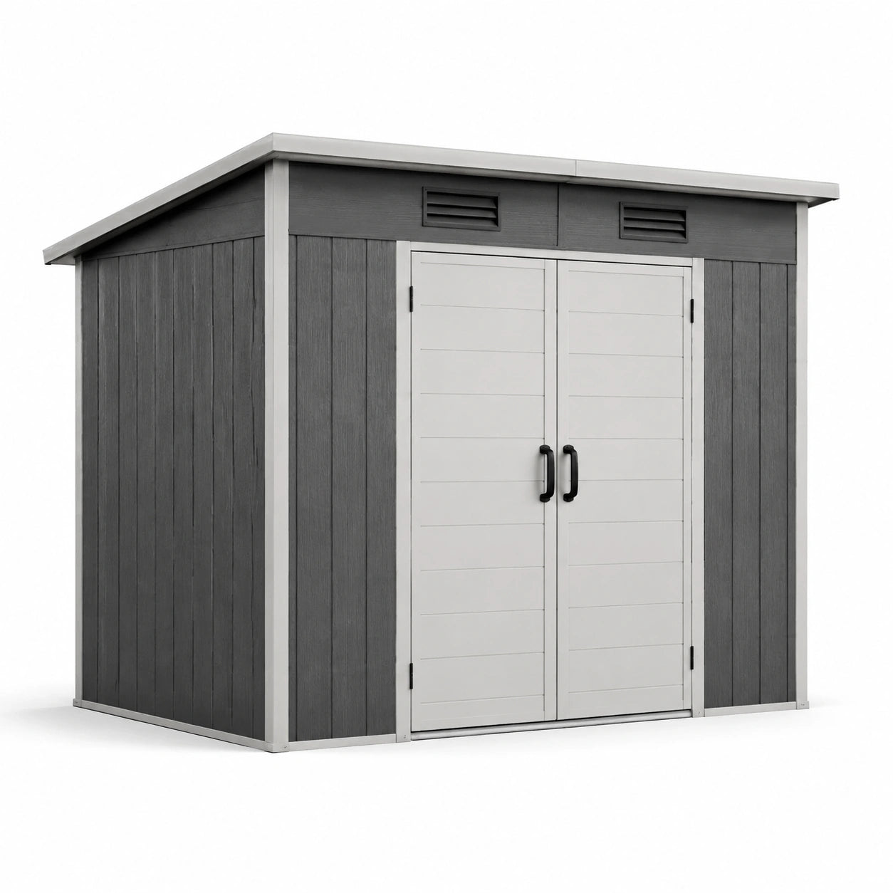 Abri de jardin en plastique renforcé, 210 x 130 x 215 cm, gris et blanc