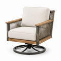 Fauteuil pivotant en bois et métal avec coussins en tissu beige