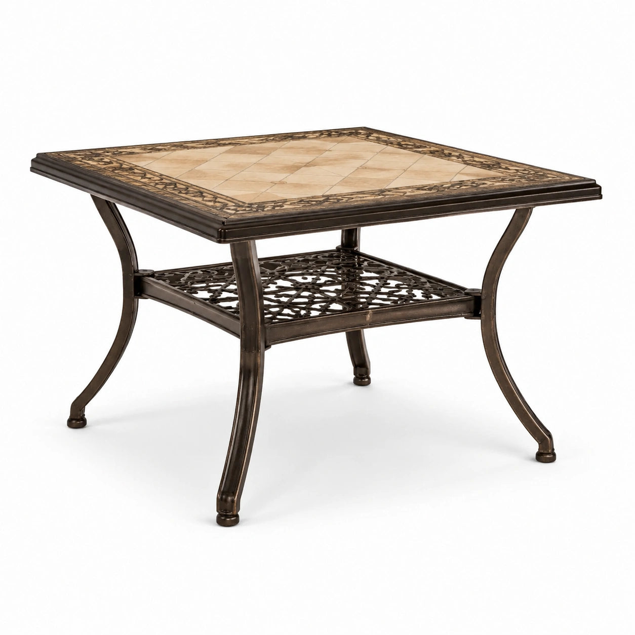 Table carrée en métal et céramique 90x90 cm marron