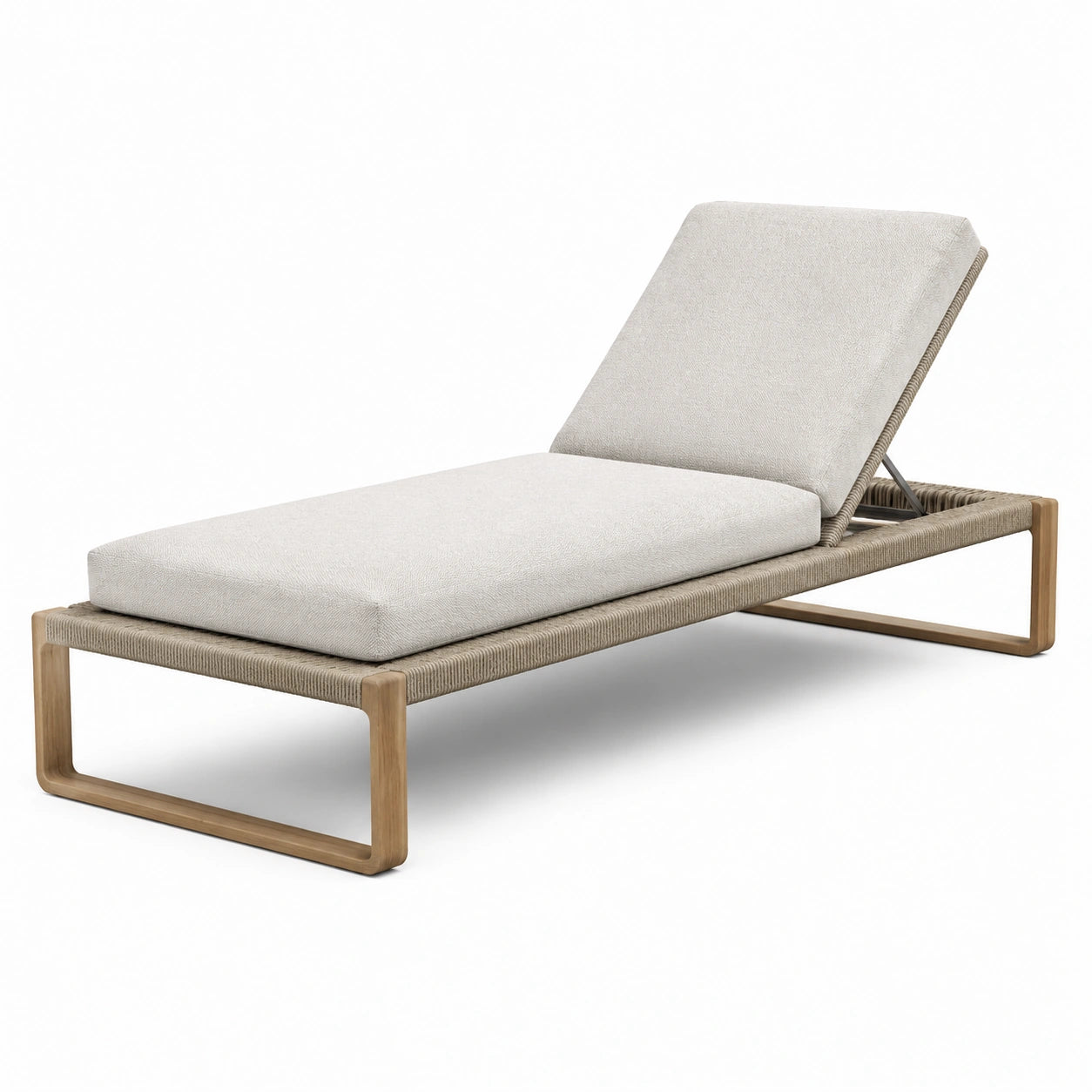 Chaise longue en bois et tissu polypropylène beige 200x70x35 cm