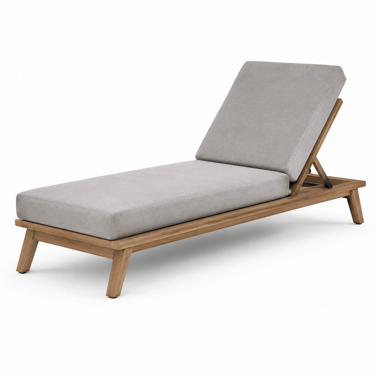 Chaise longue en bois avec coussin en tissu polyester gris