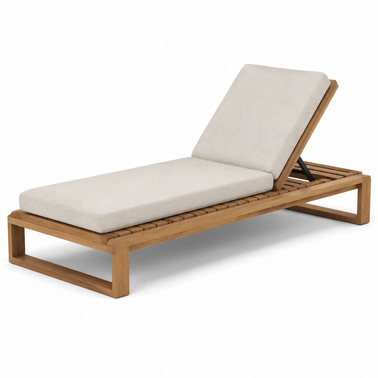 Chaise longue en bois d'acacia avec coussin réglable crème