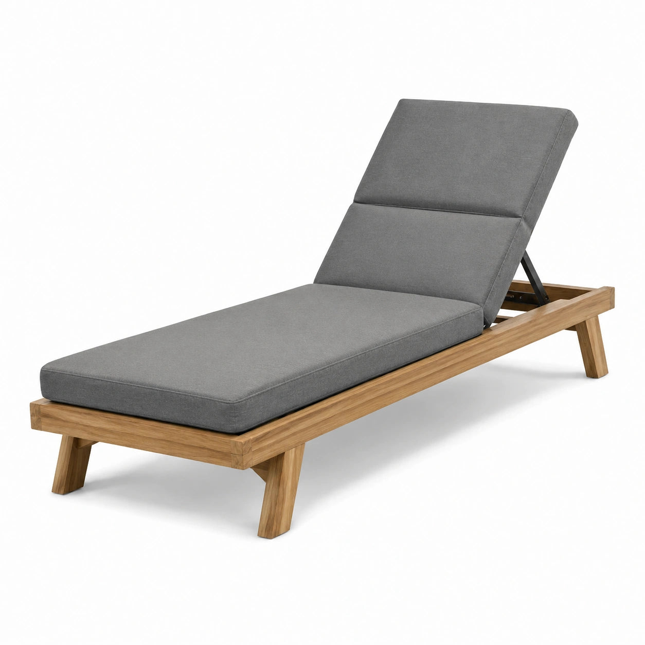 Chaise longue en bois de teck avec coussin gris