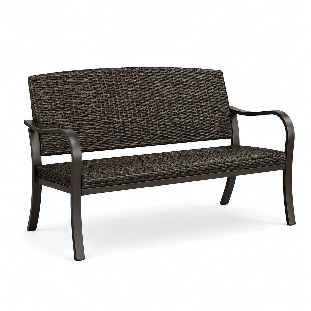 Banc en métal et résine tressée marron 120 cm