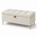 Banc de rangement en tissu bouclé avec pieds en métal, beige