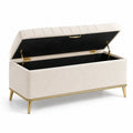 Banc de rangement en tissu polyester avec pieds en métal doré blanc cassé