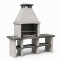 Barbecue en béton avec grille en acier inoxydable et étagères intégrées, gris