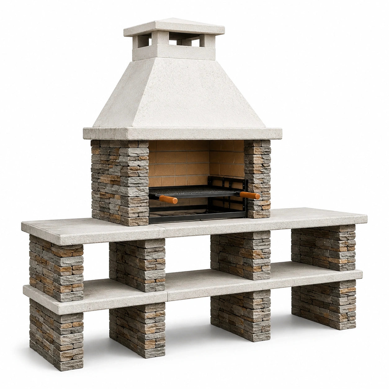 Barbecue en pierre reconstituée avec étagères en béton et grille en acier inoxydable 120x70x210 cm gris/beige