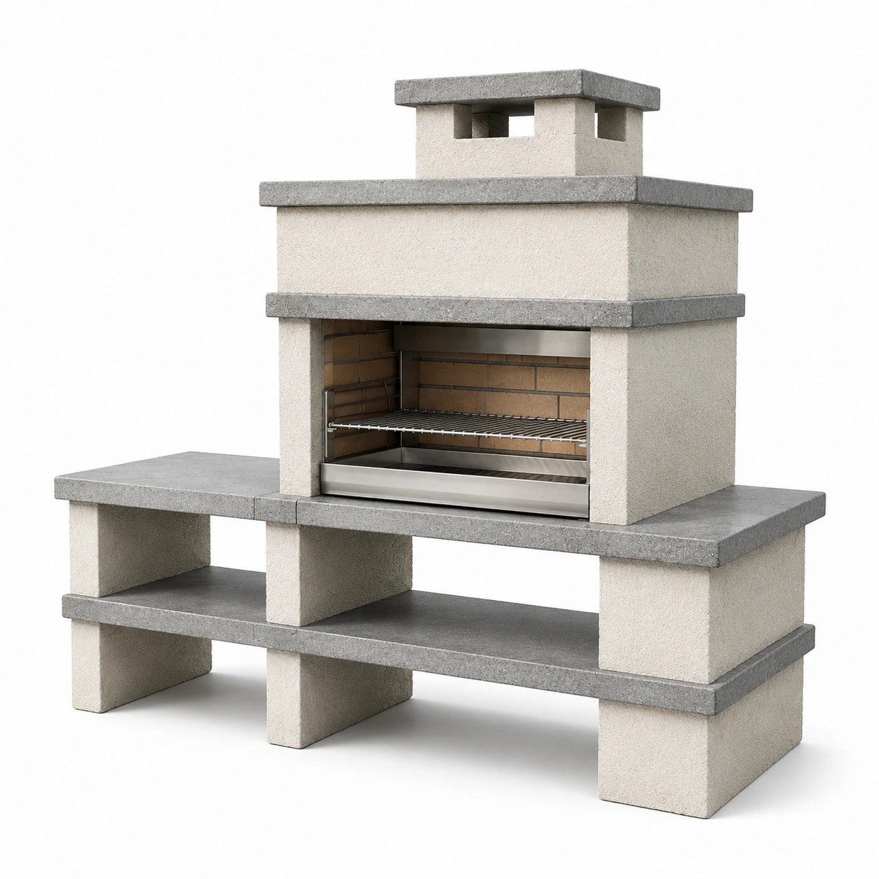 Barbecue en béton avec grille en acier inoxydable gris/blanc