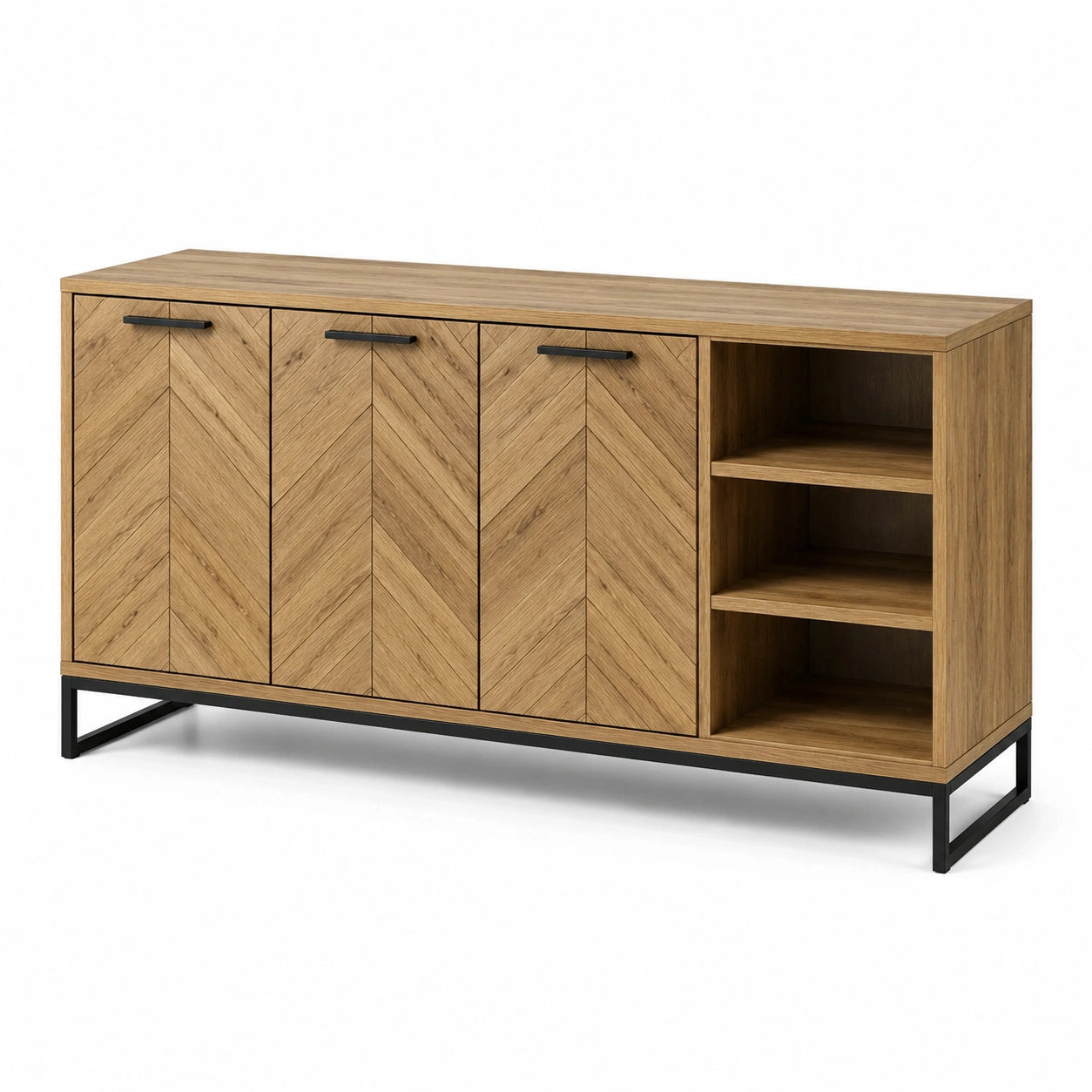 Buffet en bois avec portes et étagères ouvertes, 160 cm