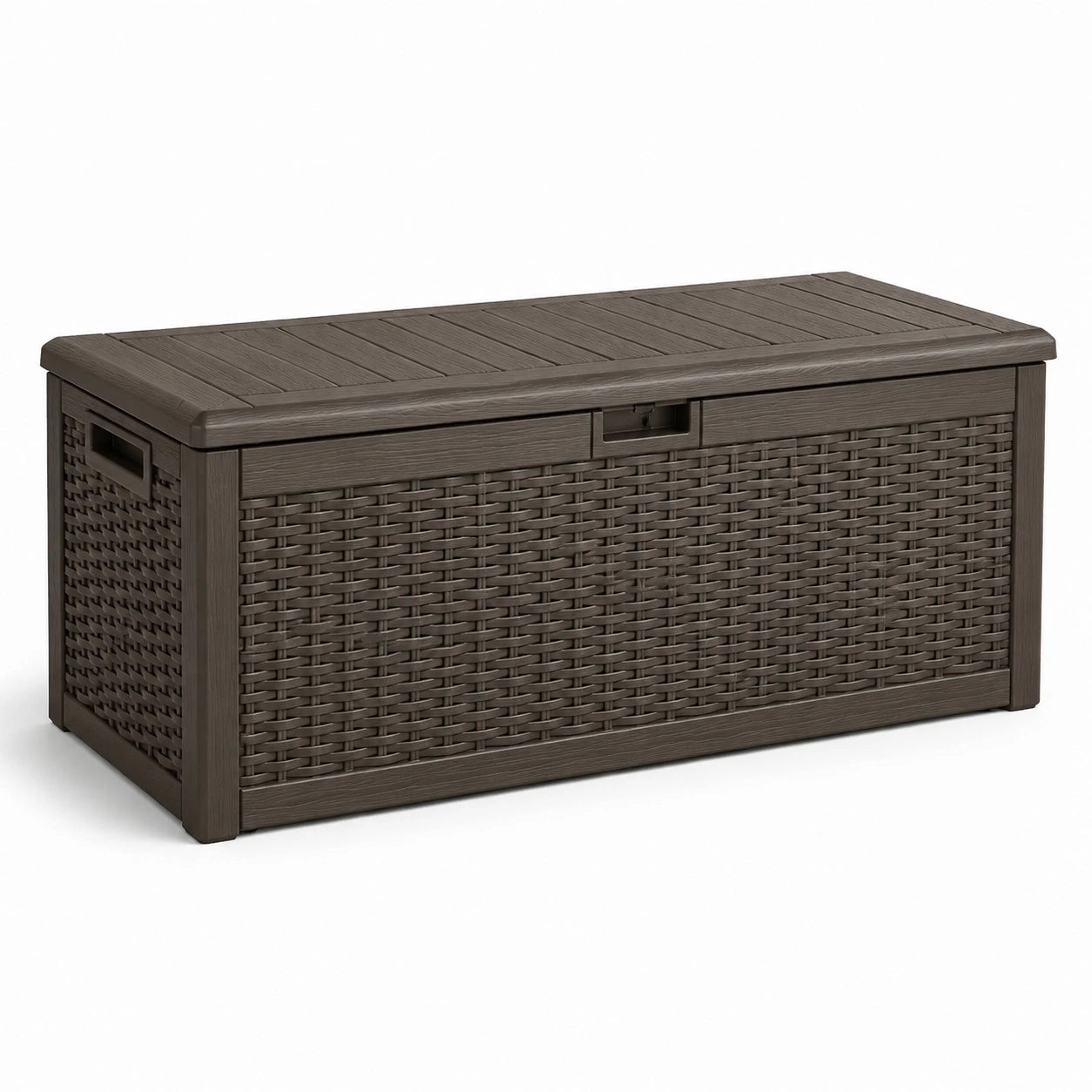 Coffre de rangement en plastique tressé brun
