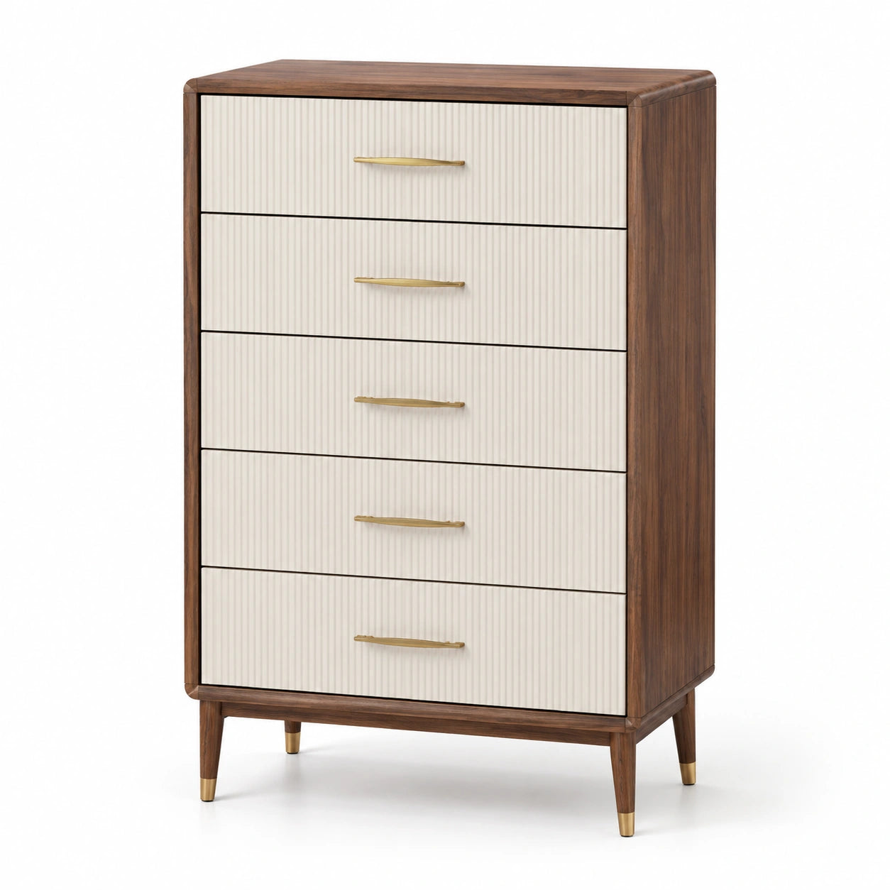 Commode 5 tiroirs en bois et métal doré