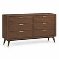 Commode en bois de noyer avec 6 tiroirs marron 152x76x41 cm
