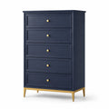 Commode 5 tiroirs en bois avec pieds et poignées dorés, 120cm x 80cm x 45cm