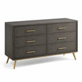Commode 6 tiroirs en bois avec poignées en métal, 120x45x80 cm, gris