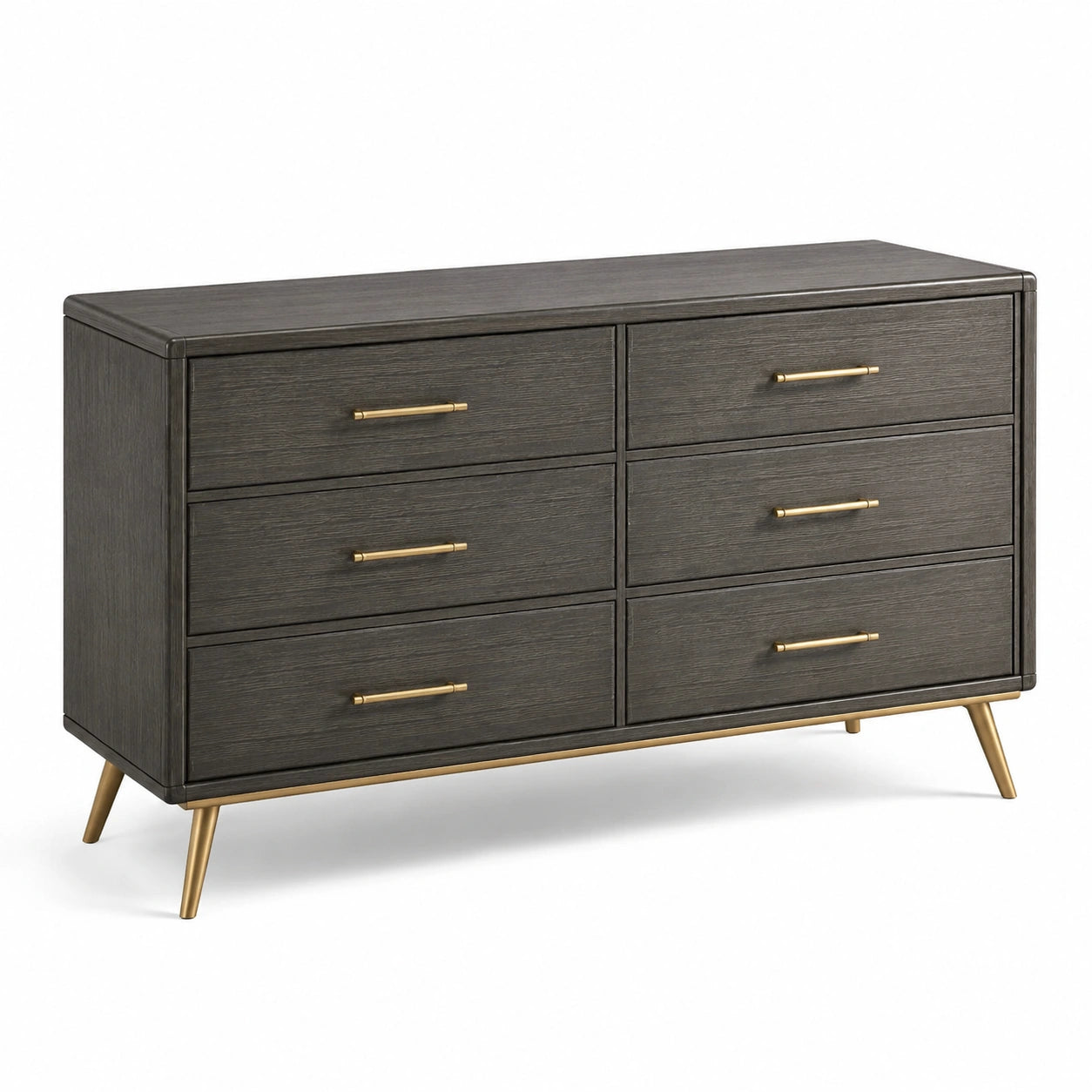 Commode 6 tiroirs en bois avec poignées en métal, 120x45x80 cm, gris
