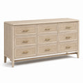 Commode en bois de chêne avec placage en rotin et 9 tiroirs