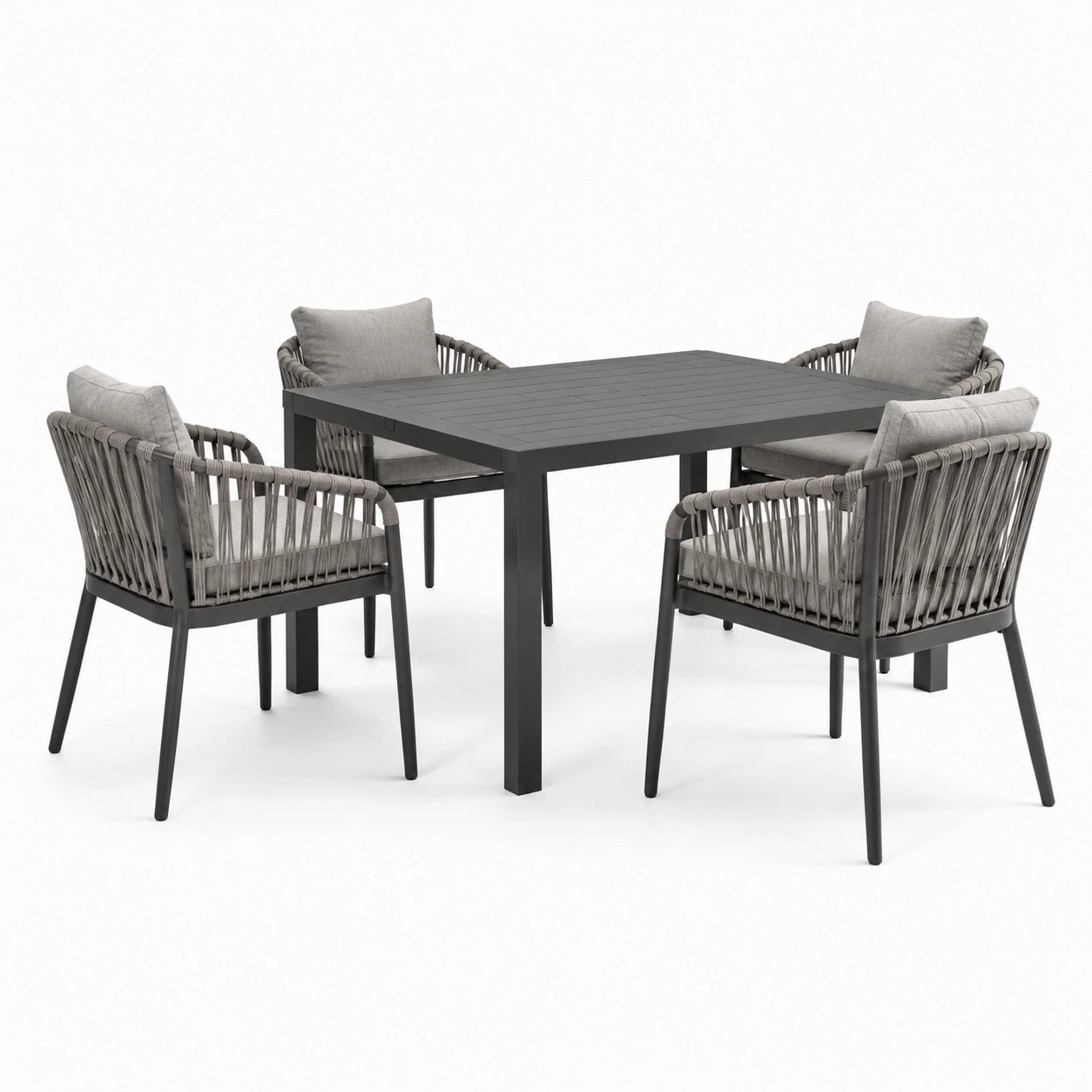 Ensemble de jardin en aluminium avec table et chaises en corde synthétique grise
