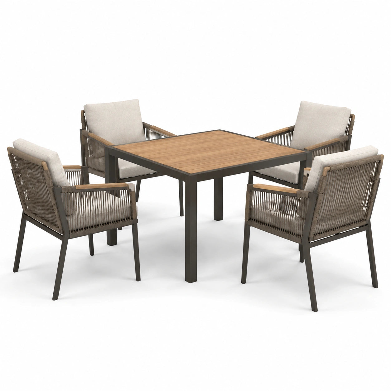 Ensemble de jardin en aluminium et bois avec chaises en corde