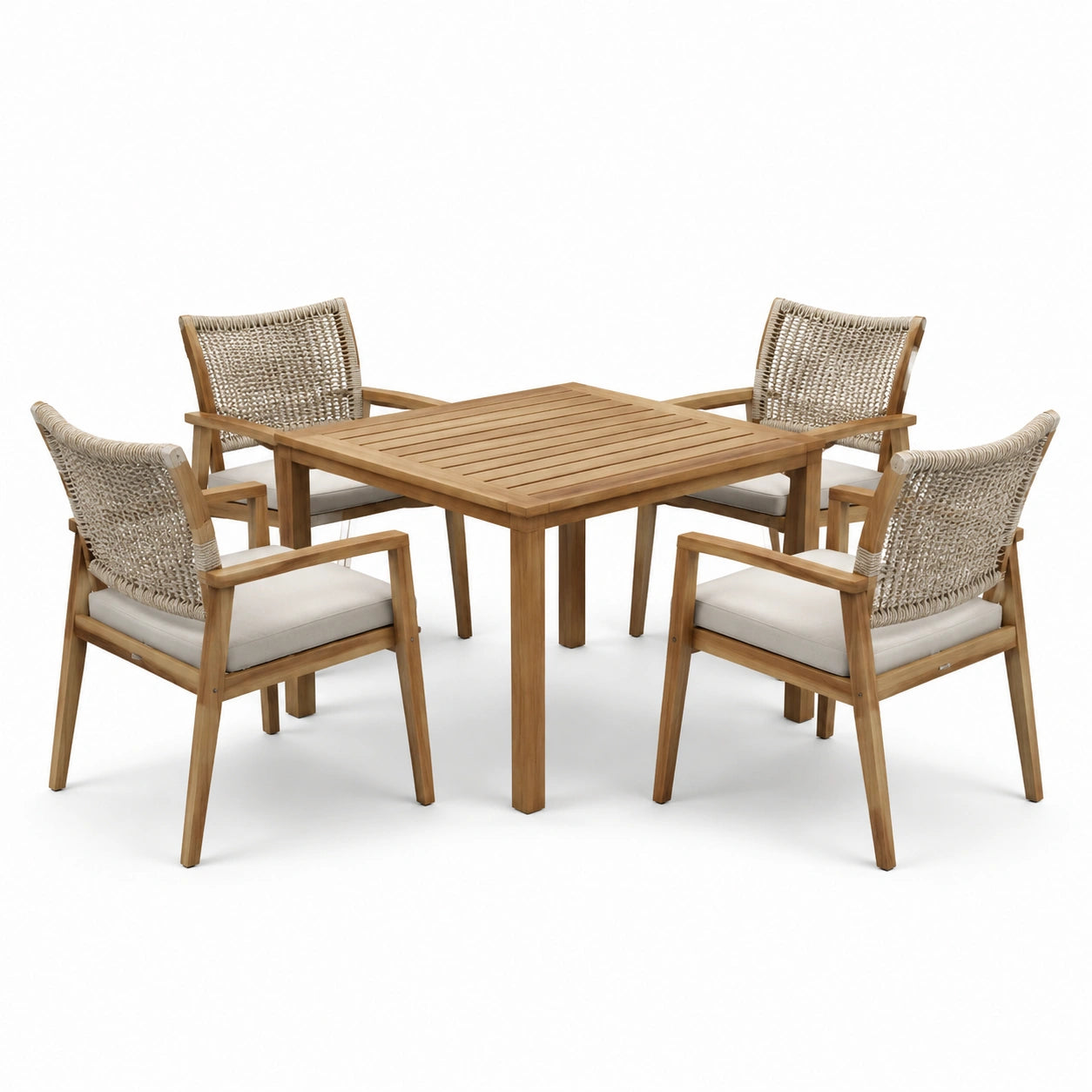 Ensemble de jardin en teck et osier avec coussins amovibles
